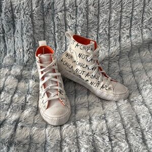 Converse White and Orange High-Top Sneakers